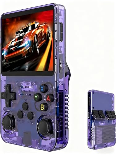 Console de jeu R36S rétro portable avec 128 Go intégré plus de 21 000 jeux classiques, système Linux open source, écran IPS de 3,5, lecteur vidéo de poche portable (violet translucide, 128 Go)