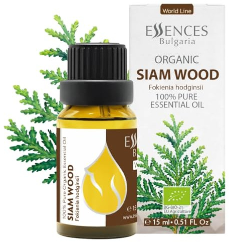 Essences Bulgaria Organic Siam Wood Essential Oil 15ml | Fokienia hodginsii | 100% Pure | Natural | Undiluted | Therapeutic Grade | Aromatherapy | Cosmetics | Cruelty Free | Non-GMO