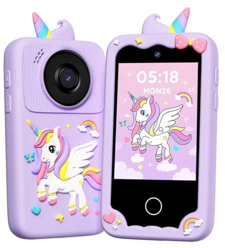 Téléphone Portable Enfants avec Appareil Photo, Cadeau Anniversaire Noël Modèle Licorne, Éducatif avec Livres Audio, Musique, Jeux et Carte SD 32G