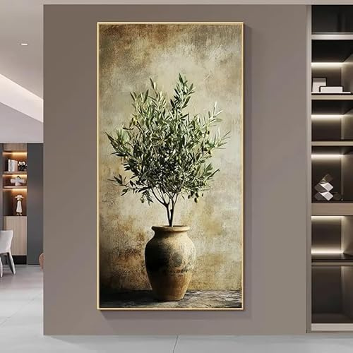 LZJAGXX Moderner abstrakter Olivenbaum-Kunstdruck auf Leinwand, Gemälde mit grünen Früchten, Wanddekoration für Wohnzimmer, Schlafzimmer, minimalistische Heimdekoration (60 x 120 cm/rahmenlos)