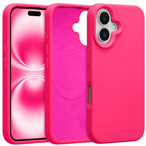 UCASONG Magnetic Liquid Silicone Case for iPhone 16 Plus, Hot Pink | 6.7Inch, Compatible with MagSafe, Cute Plain Solid Color Slim Case, Soft Smooth Matte Shockproof Protective Cover