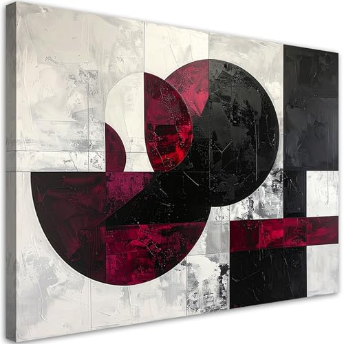 Feeby Bilder - Foto Geschenk - Abstrakt Kreise Formen Burgunderrot - 120x80 1tlg - Leinwandbilder Wohnzimmer - Wandbild über dem Bett - Bild Schlafzimmer - Aesthetic Zimmer Deko - Modern Pictures