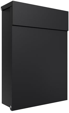 iLoveParcels Camden Wall Mounted Outdoor Letterbox, Black RAL 9005 | Weatherproof, Lockable, Anti Theft, A4 Letter Capacity, Galvanised Steel, Modern Post Box, Easy Install