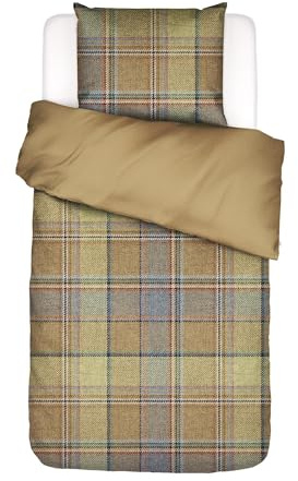 ESSENZA Bettwäsche Meau Camel, 135x200 cm + 1x 80x80 cm - 50% Lyocell, 50% Baumwoll Twill gebürstet 220TC - Karo Muster