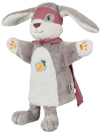 Sterntaler Handpuppe Super Hase, Kinder- und Babyspielzeug, weicher Flausch, Kopf wattiert mit Polyesterwatte, Stickerei, Cape und Maske, 30 × 26 × 8 cm – grau