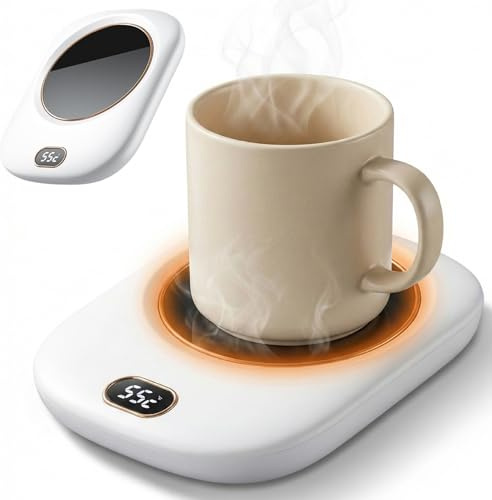 Cup Warmer, 3-Level Mug Heater Waterproof Cordless USB Electric Mug Warmer for Coffee, Tea, Milk, Water, White, Teacups
