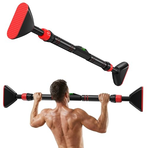 Klimmzugstange Türrahmen, Klimmzugstange Pull Up Bar mit Neues Drehbares Zahnradschloss, mit Level Meter, Reckstange Ohne Schrauben 74-98 cm Ausziehbar, Tragkraft bis 200 Kg (DS326)