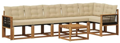 vidaXL Outdoor-Sofagarnitur mit Kissen 7 pcs Natur und Beige, Garten, modernes Sofa-Set, langlebige Möbel für draußen, stilvolle Lounge, entspannen am Pool
