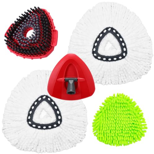 Spin Mop Heads Replacement for Ocedar, Upgrade Scrub Brush Replace Heads for o Cedar Easywring 1 Tank, Include 3 Pack Spin Mop Refills, 1 Pack Scrubber Mop Head and 1 Mop Base