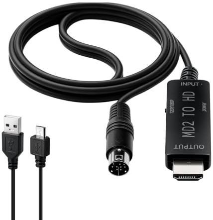 Mcbazel Cavo adattatore HDMI per SEGA Mega Drive 2 – Uscita HD 1080p/720p con passthrough diretto, Plug & Play, alimentazione USB, retro-gaming senza lag