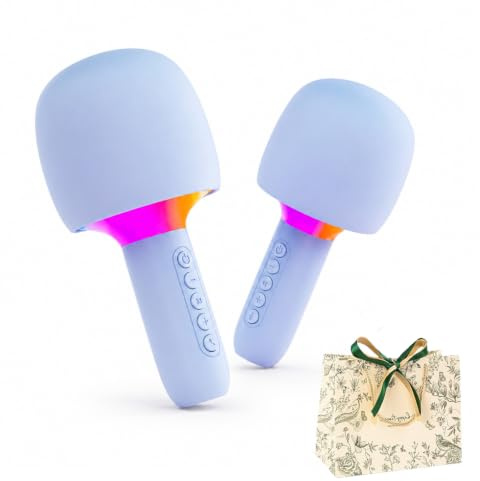 Wireless All-in-One Karaoke Microphone Speaker, Portable Handheld Bluetooth Singing Toy with Voice Changer, RGB Lights, Mini Karaoke Machine Birthday Gift (2PC-BLUE)