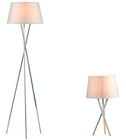LITECRAFT Tripod Floor & Table Lamp Set with Tapered Shades - Polished Chrome Clearance