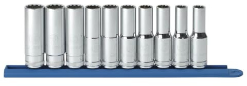 GearWrench 80712 10-teiliger, tiefer, metrischer Steckschlüsselsatz mit 12-Punkt-1/2-Zoll, Antrieb