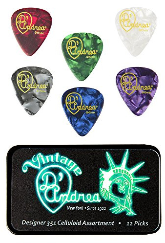 D 'Andrea tnvdm Gitarre Plektrum Plektron Picks, 12-teilig, Collectible Tin, Designer Perlen Sortiment, mittel