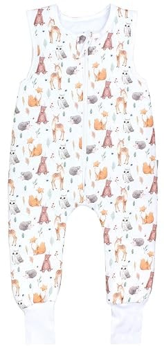TupTam Schlafsack mit Füßen – Ganzjahresschlafsack Baby 2.5 TOG aus Baumwolle, OEKO-TEX zertifiziert, Farbe: SHU01 Wald Tiere Eule Reh Igel Fuchs Beige Braun, Größe: 116-122