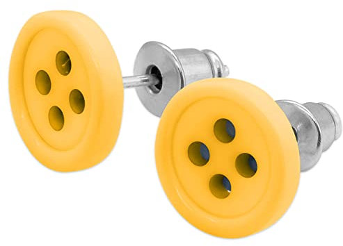 Soul-Cats kleine Knopf Ohrstecker in gelb für Damen Mädchen, Vintage Ohrringe im Retro Look aus Kunststoff