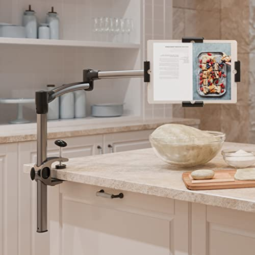 LEVO 33764 G2 Deluxe Table Clamp Stand for iPad and Other Tablets | 5-axis arm frees workspace, bedside or kitchen counter positioning, hands-free reading, recipes, video calls, work or play