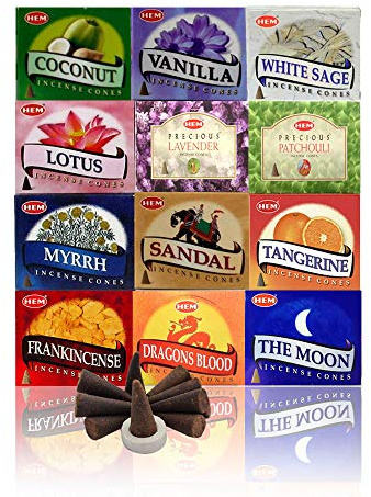 Hem 12 Assorted Boxes of Incense Cones, (120 Total)| Natural Fragrance for Aromatic Rooms | Odor Remover Incense for Stress Relief & Relaxation (Assorted 3)