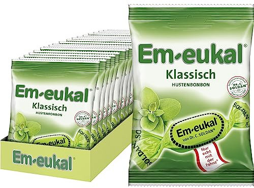 Em-eukal Hustenbonbon Klassisch, Zuckerhaltig & laktosefrei, Lutschbonbons mit Eukalyptusöl & Menthol – 20x75g