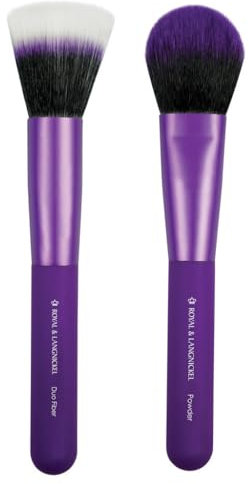 MODA Royal & Langnickel Lot de 2 pinceaux de maquillage pour visage sans défaut avec 2 pinceaux à poudre et fibre duo Violet Taille voyage
