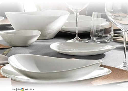Living home offerta servizio piatti in forma ovale in vetro opalino bianco lucido per 6 persone 18 pezzi con piatti piani, fondi, frutta, resistente in lavastoviglie e microonde mod 32568