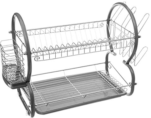 5five - escurridor metálico de 2 niveles con bandeja gris