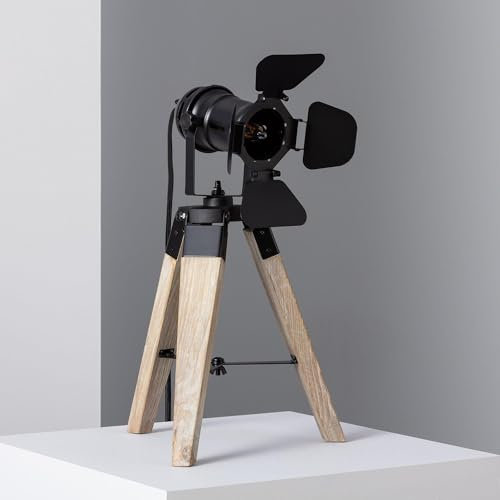 LEDKIA LIGHTING - Lampe à Poser Métal et Bois Cinema Kurangna XS | Design Élégant et Minimaliste | Compatible Ampoules E14 | Idéale pour Intérieurs Variés, Noir, Bois
