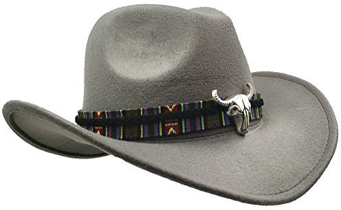 Yosang Wide Brim Herren- und Damen-Western-Outback-Cowboyhut mit Metallstierkopf