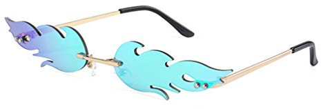 NUOBESTY Feuer Flamme Brille 1Pc 16 X 14 X 2. 7 Cm Flamme Randlose Sonnenbrille Frauen Männer Sonnenbrille Party Brille Klare Metall Sonnenbrille Rahmenlose Farben - Grün