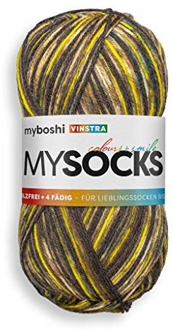 myboshi mysocks, 4-fädige Sockenwolle, strapazierfähiges Garn aus Schurwolle, Ökotex-zertifiziert, filzfrei, 100g, Ll 420m Gelb (Vinstra), 1 Knäuel