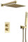 Lopus Duschsystem, Wand montiertes Thermostat Messing Duscharmaturen aus gebürstetem Gold mit 10-12 Messing Quadrat Regenduschkopf und Handbrause, Luxus Duschset,12 inch