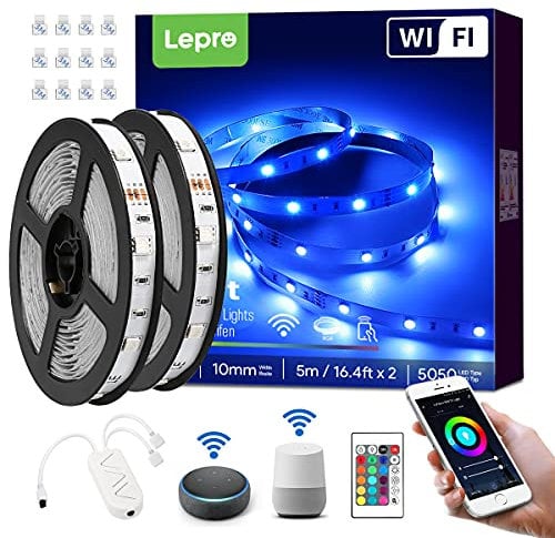 Lepro LED Strip Alexa 10M, 2x5M, RGB Dimmbar 300 LEDs, LED Streifen Wifi, Wlan LED Band,Selbstklebend Superhell Lichtband Lichterkette Stripes mit Fernbedienung, Kompatibel mit Alexa,App,Google Home