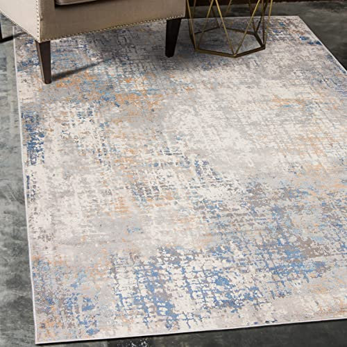 Carpeto Rugs Abstraktes Vintage Designer Teppich - Kurzflor - Weich Teppich für Wohnzimmer, Schlafzimmer, Esszimmer - ÖKO-TEX Wohnzimmerteppich - Teppiche - Grau Blau - 240 x 330 cm