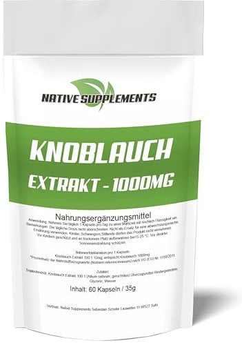 Knoblauch Extrakt Garlic 1000 mg Komplex + Preis-Leistungs-Topangebot - nur EINE Kapsel pro Tag & Hochdosiert mit Sojabpohnenöl EINE Packung Kapseln ist geruchlos und megasuper rein