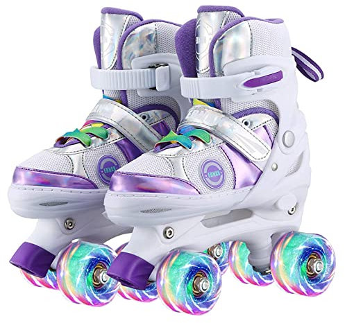 Sumeber Rollschuhe Kinder mit Verstellbarer Länge Kid Anfänger Rollschuhe Outdoor/Indoor mit Leuchtenden PU Rädern(lila, S(EU31-34))