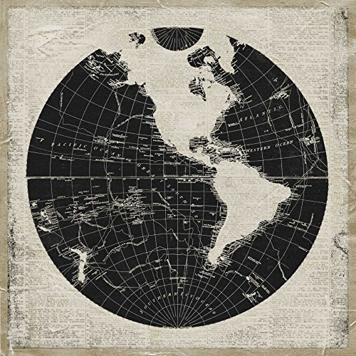 ART-PRINT-on-matt-paper-220gr- World News I Medley Elizabeth - Maps square Image world news globe map black beige newsprint words Fine art Print 24_X_24_in