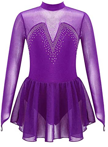 iEFiEL Body da Pattinaggio Artistico per Ragazza Bambina Vestito da Balletto Leotard in Pizzo/Chiffon Body da Ginnastica Concorso di Pattinaggio Dancewear Viola C 10 Anni