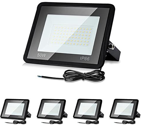 Lospitch Faretto da esterno LED 5X, proiettore LED da 50W, Floodlight da esterno super luminoso 4250LM, impermeabile IP66, lampada da esterno bianco freddo 6000K per giardini, cortili, garage, hotel