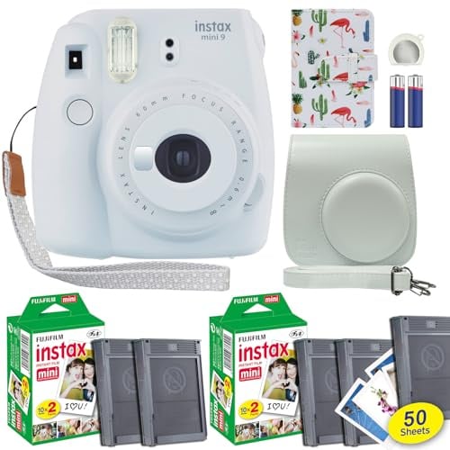 Fujifilm Instax Mini 9 Appareil photo instantané Blanc fumé + 50 films + étui + mini album