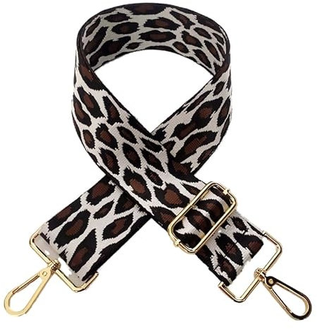 Taschengurt Verstellbar Schulterriemen für Taschen 80-130cm mit Karabiner Leopard Muster 5cm Breit Schultergurt Trageriemen Umhängegurt DIY Zubehör für Tasche Handtaschen für Damen,Braun Weiß