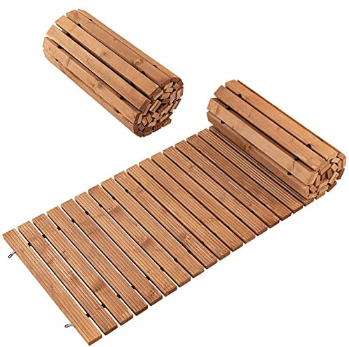 COSTWAY Rollweg Holz, 245 x 55 cm Gehweg ausrollbar, Gartenweg wetterfest, Holzweg Gartentritt Holztritt Gehwegplatte Trittplatten Wege für Hochzeit, Party, Garten, Braun