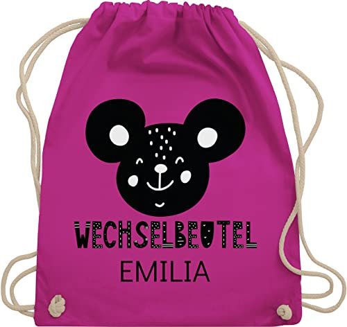 Turnbeutel Rucksack - Kita Beutel Wechselsachen Mädchen - Wechselbeutel mit Maus - Unisize - Fuchsia - kindergarten kindergartenbeutel personalisierte name stoffbeutel