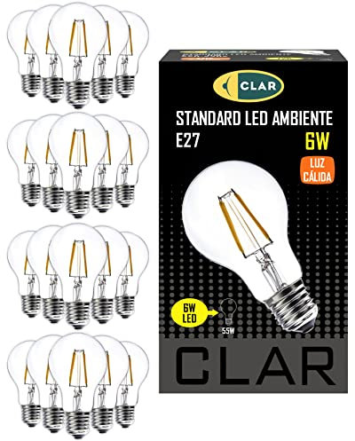 CLAR - E27 Warmes Licht LED-Glühbirnen 6W, E27 Vintage LED-Glühbirne, Edison-Glühbirne, Retro Glühbirne, Warmweib 2700K 6W (Pack 20)