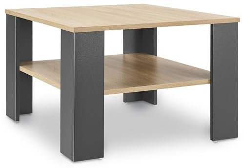 Juskys Table Basse avec Tablette 60 x 60 x 40 cm - Bois, Facile d'entretien, Robuste - Table d'appoint Moderne pour Magazines et télécommande — Gris Aspect Bois