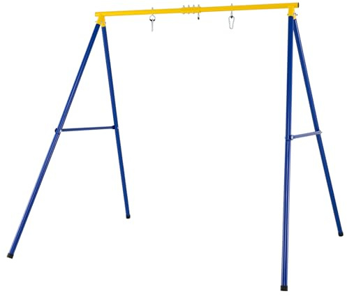 Maxmass Heavy Duty Swing Frame, Kids Swing Set with Ground Stakes, Indoor Outdoor Single Swing A Frame for Backyard Garden Park Playground (Blue + Yellow)