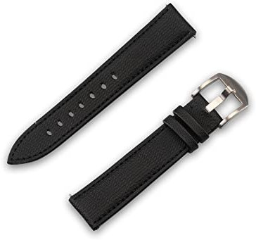 JT Berlin Wannsee Ersatz-Armband (20mm) für Samsung Galaxy Watch/Amazfit/Garmin Forerunner (Handgefertigt in Deutschland, Leder/Nytech Ersatzband, Edelstahl Verschluss) schwarz/Silber