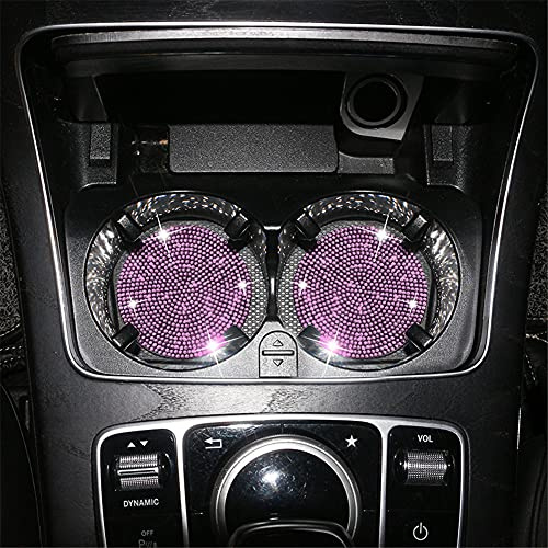 Lot de 2 dessous de verre de voiture - Avec strass à paillettes - Pour tasse à café - Antidérapant - Accessoire de voiture - Pour femme et fille - Rose