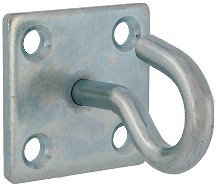 Amig - Gancho de Techo Para Lámpara - Anclaje de Pared con Fijación de Tornillo - 50 x 50 x 8 Gancho Ø8 mm - Gancho Abierto Multiusos - Con Placa Fija de Sujeción - Acero Zincado