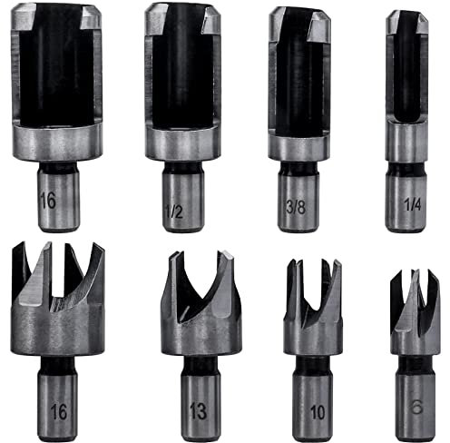 Bestgle zapfenbohrer set 8 stück holz plug cutter bohrer set rundschaft kohlenstoffstahl klaue konisch bohrer hss fräser holz zapfenschneider dübel zapfenbohrer für holzbearbeitung 6mm 10mm 13mm 16mm