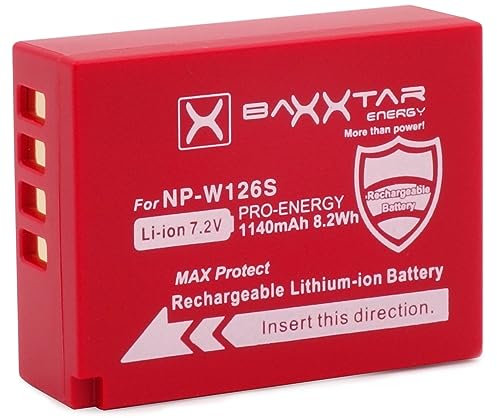 Baxxtar Pro Akku NP-W126S (1140mAh) – MaxProtect Serie mit NTC-Sensor - V1 Schutzgehäuse – Perfekt kompatibel mit Fujifilm X-M5, X-Pro3, X100VI, X-S10, X-T20, X-T30 II, X-T5, X-T50 UVM.